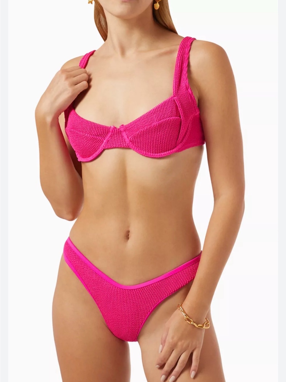 Good American Hot Pink Textured One-Piece Swim